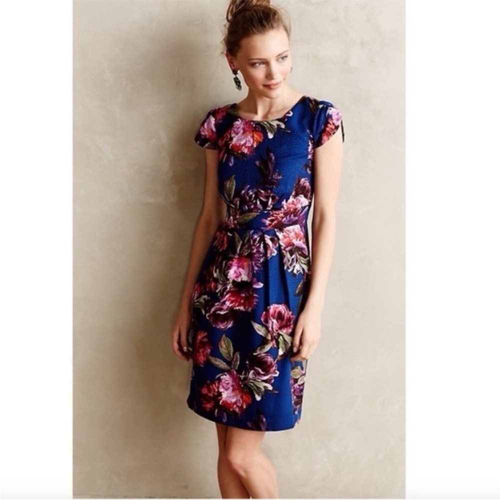 “MOULINETTE SOEURS” Anthropologie Rosado Floral Cap Sleeve Dress